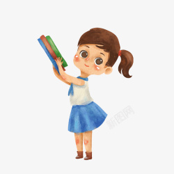 拿着书本的女学生水彩手绘拿着书本的女孩高清图片