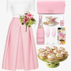 名媛女裙搭配粉色裙子和蛋糕高清图片