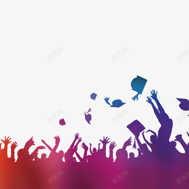 毕业海报剪影png免抠素材_新图网 https://ixintu.com 彩色剪影 我们毕业啦 扔帽子的人物 毕业季 毕业海报