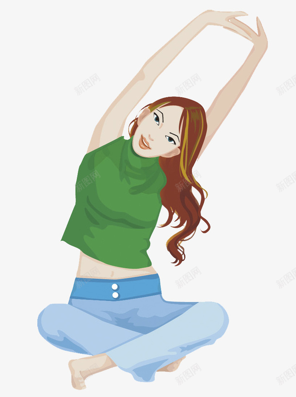 坐在地上伸懒腰的女生png免抠素材_新图网 https://ixintu.com 伸懒腰 伸腰 女生 绿色 蓝色