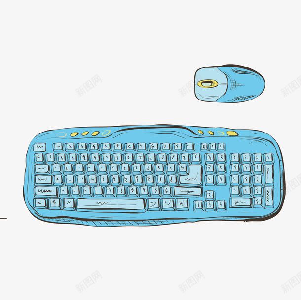 蓝色手绘鼠标键盘png免抠素材_新图网 https://ixintu.com 办公 卡通 商务 图案 小清新 彩色 手绘 绘画 装饰 键盘 鼠标