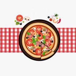 一个红蘑菇披萨俯视图高清图片
