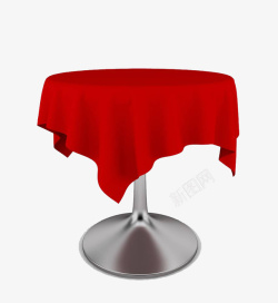 圆形沙滩桌子圆形桌子上的红色桌布高清图片
