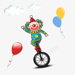 骑独轮车的小丑骑单车的卡通小丑卡通气球立体云高清图片