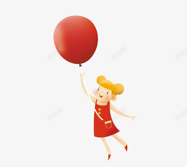 牵着红色气球的红衣女生png免抠素材_新图网 https://ixintu.com 儿童 卡通 女孩 女生 孩子 气球组 红色 裙子 连衣裙