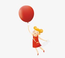 红衣女生牵着红色气球的红衣女生高清图片