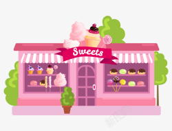 手绘卡通粉色甜品店面素材