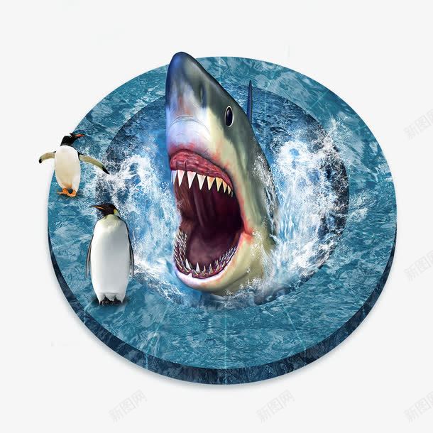 鲨鱼psd免抠素材_新图网 https://ixintu.com 3D 圆圈 海底世界 电视墙背景 花纹 鲨鱼