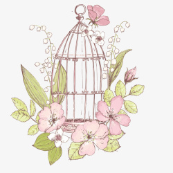 鸟笼简约吊灯粉色花朵鸟笼唯美手绘矢量图高清图片