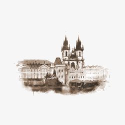 鸣钟古典欧洲建筑水墨画高清图片