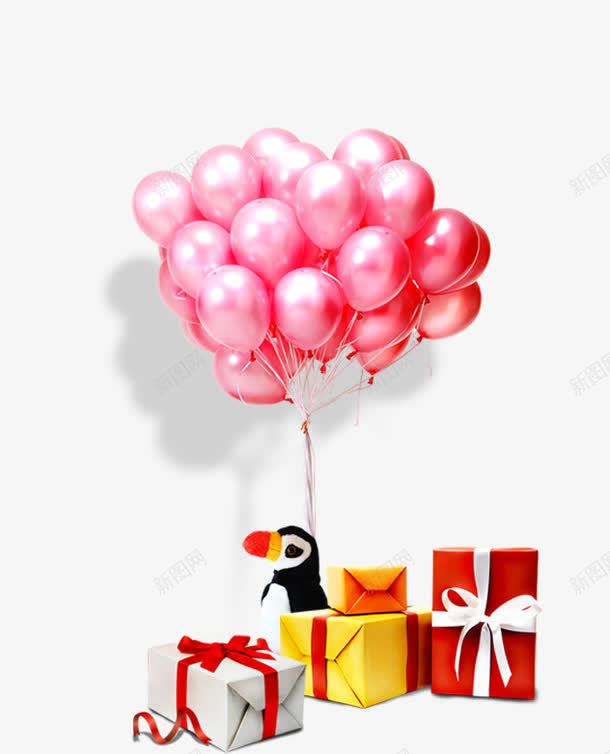 粉红色气球png免抠素材_新图网 https://ixintu.com 丝带 小鸟 活力色彩 礼品盒 礼物盒 粉色气球 领礼品