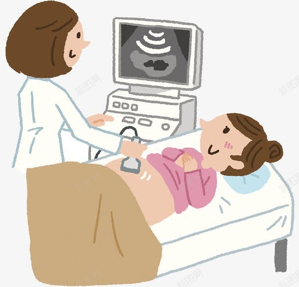 孕妇B超检查漫画png免抠素材_新图网 https://ixintu.com 产妇 医生 孕检 雷达扫描