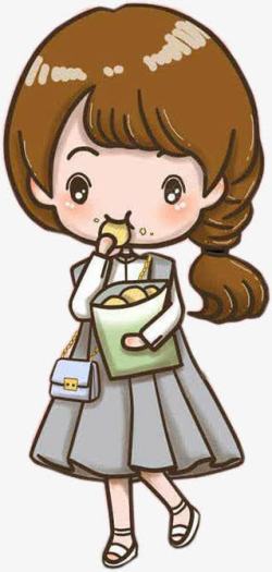 卡通手绘吃饼干的女孩素材