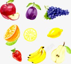 香蕉草莓手绘水彩水果矢量图高清图片