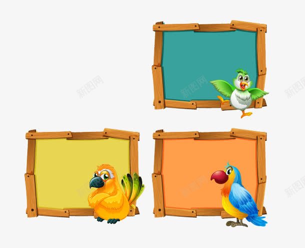 动物卡通木板png免抠素材_新图网 https://ixintu.com 上课黑板 动物展板 手绘鸟 木板 木板框 框 气泡框 鸟 黑板