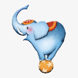 蓝色马戏棚卡通表演的大象动物高清图片