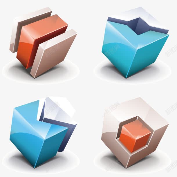彩色几何正方形图标png_新图网 https://ixintu.com 多边形 拼接 时尚3D图形 背景