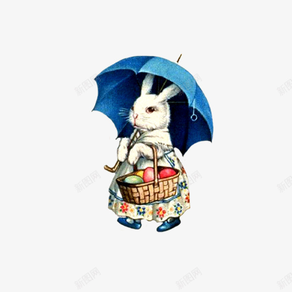 撑伞提着彩蛋的小兔子png免抠素材_新图网 https://ixintu.com 动物设计 卡通 复活节 小兔子 手绘 撑伞 水彩