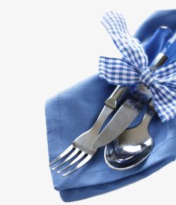 蓝色桌布和刀叉素材