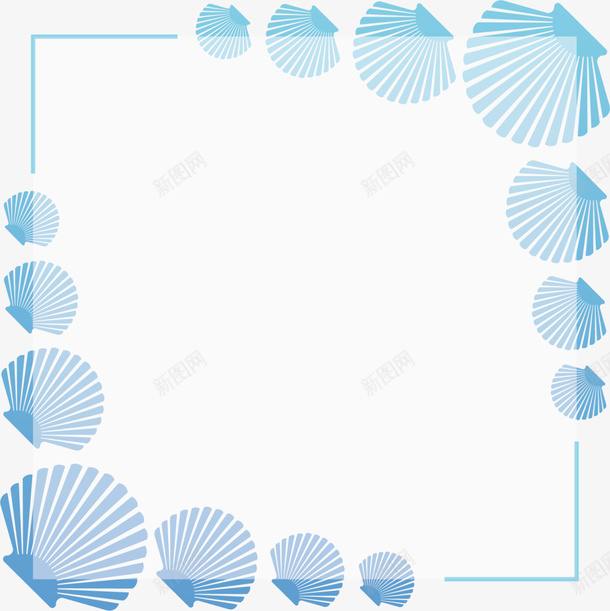 蓝色简约贝壳框架png免抠素材_新图网 https://ixintu.com 6月8号 世界海洋日 大海 海贝 自然 蓝色贝壳 贝壳框架