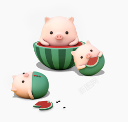猪仔可爱西瓜立体小猪高清图片