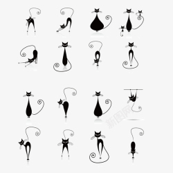 黑色猫咪卡通可爱猫咪剪影矢量图高清图片
