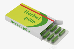 药品盒子绿色治愈英文字母包装盒西药片实高清图片
