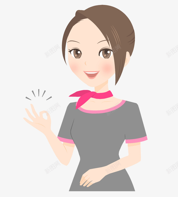 卡通女客服人员简图png免抠素材_新图网 https://ixintu.com 人物 女客服人员 工作服 手势 手绘图 漂亮的 领结