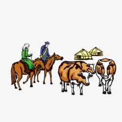 蒙古人卡通手绘放牛骑马的蒙古人高清图片