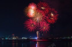 城市夜景与烟花背景