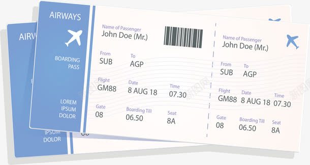 蓝白色旅游飞机票矢量图ai免抠素材_新图网 https://ixintu.com 两张机票 旅游机票 机票 矢量png 蓝白色 飞机票 矢量图