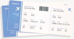两张蓝白色旅游飞机票矢量图高清图片
