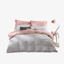 粉色的沙发清新现代家居家装粉色双人床台灯高清图片