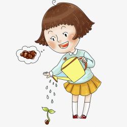浇水的女孩卡通浇花的小女孩高清图片