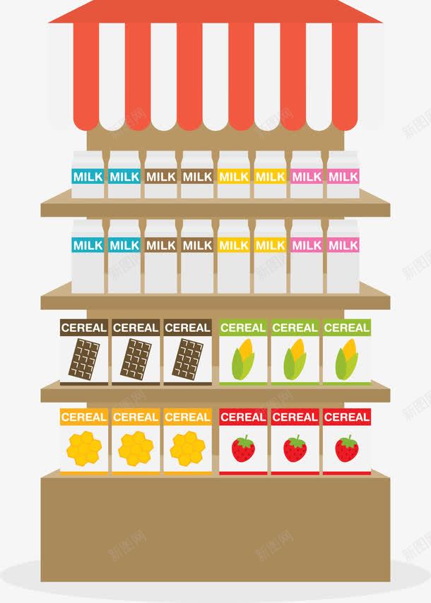 百货超市货架png免抠素材_新图网 https://ixintu.com 百货 百货超市 货架 货架上的牛奶 超市