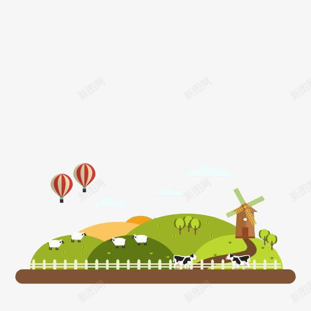 绿色草原png免抠素材_新图网 https://ixintu.com 卡通 手绘 氢气球 绿色 草原