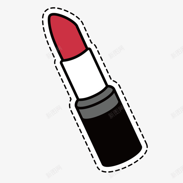 红色口红图标贴纸png_新图网 https://ixintu.com 化妆 口红 图标贴纸 女士 平面 红色 虚线 设计