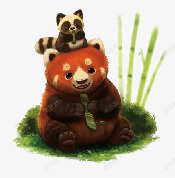 小熊猫png免抠素材_新图网 https://ixintu.com 动物园 卡通 可爱 小熊猫 手绘 熊猫 竹子 绿地