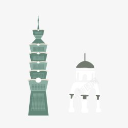 着名景点卡通手绘台湾建筑物高清图片