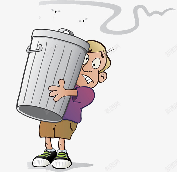 漫画抱着垃圾桶的人png免抠素材_新图网 https://ixintu.com 宣传 尘土 干净卫生 平面 打扫卫生 扫尘 漫画设计 臭臭的