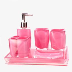 粉色的美国印象卫浴五件套浴室漱口杯用品高清图片