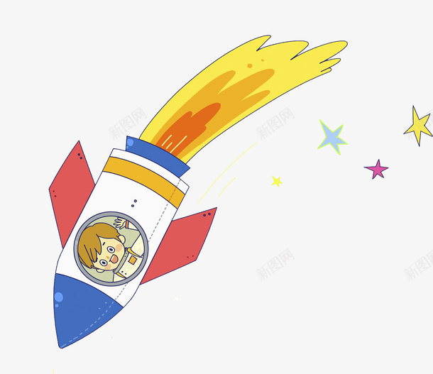 梦想飞在太空的火箭png免抠素材_新图网 https://ixintu.com 创意 卡通 多彩 小孩 手绘 星星 火箭 简约