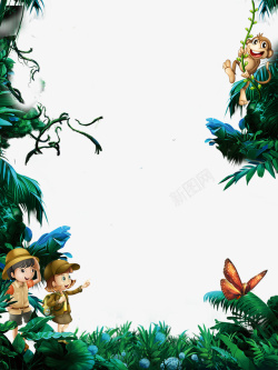 孩子抓蝴蝶绿色春季丛林里冒险的孩子高清图片