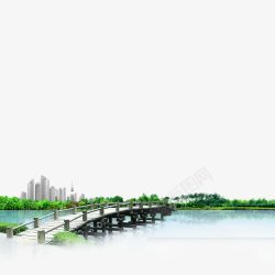 木桥风景绿色现代植物装饰高清图片
