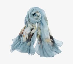 丝绸围巾蓝色真丝桑蚕丝围巾高清图片