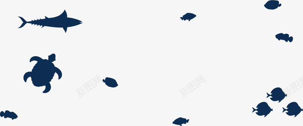 蓝色简约海底鱼类剪影png免抠素材_新图网 https://ixintu.com 6月8号 世界海洋日 大海 抽象鱼类 海底 海龟 自然 鱼类剪影 鱼群