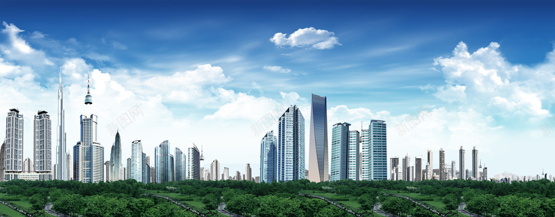 城市绿化设施与建筑PSD分层背景