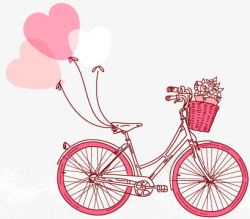 挂着气球的自行车自行车心形气球高清图片