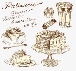 欧式精细手绘食物素材手绘欧式食物甜点早茶合集高清图片