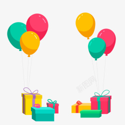 生日装饰彩色气球礼品盒素材